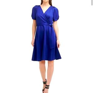 DKNY V-Neck Knot Short Sleeve Chiffon Wrap Dress